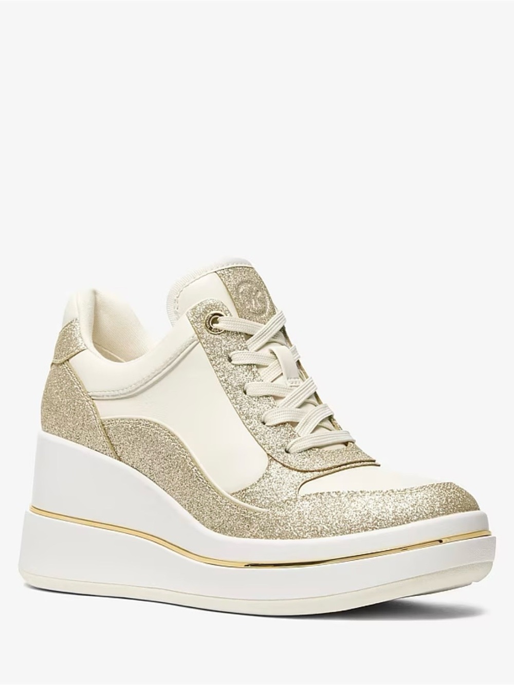 Michael Kors Cream and Gold Glitter Wedge Sneaker